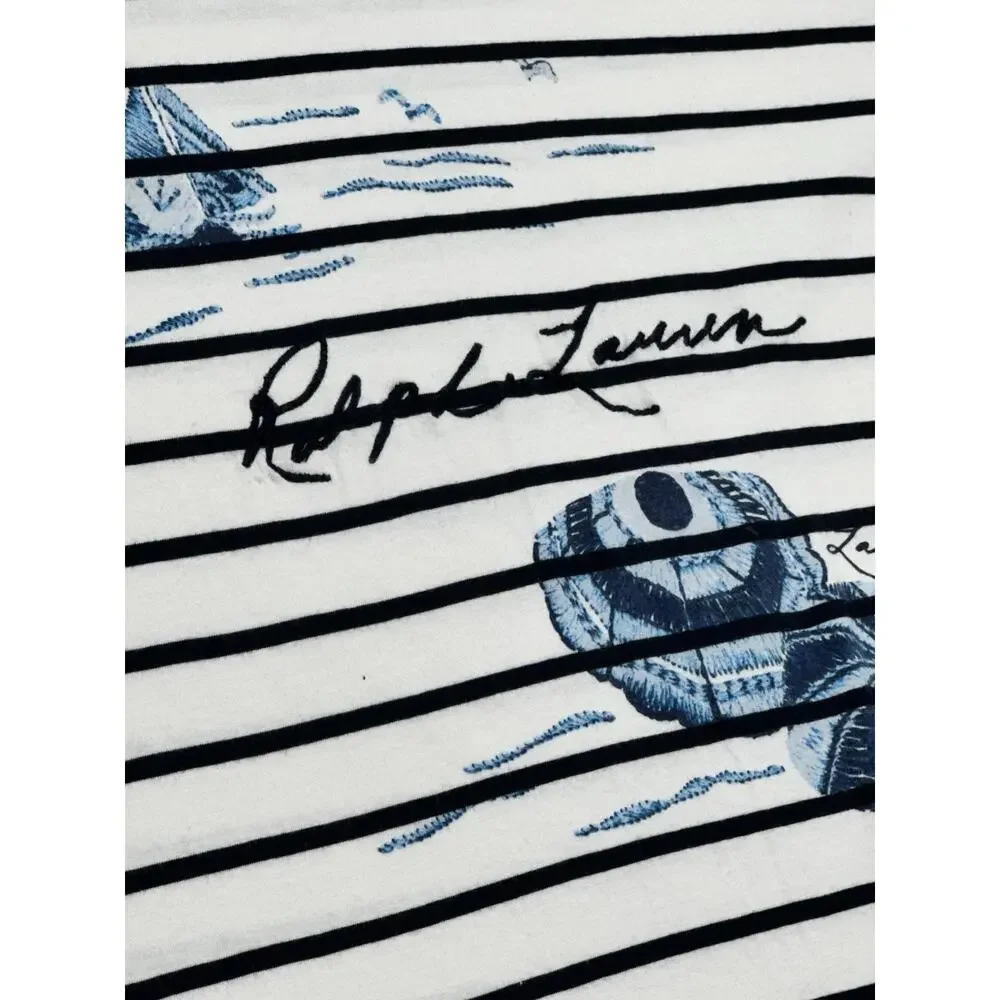 Lauren Ralph Lauren Womens Medium Top Shirt Nautical Stripe Beach Cotton Modal - Picture 3 of 7